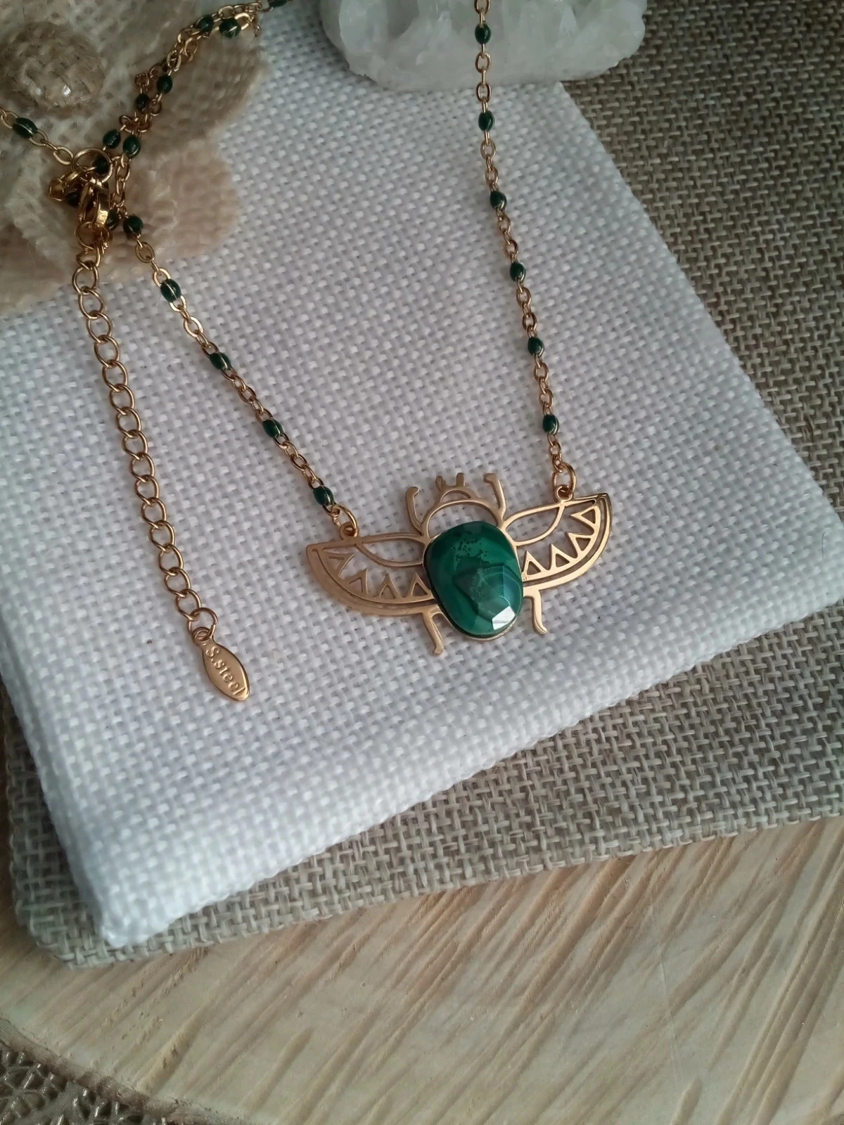 Collier scarabée égyptien avec pierre de malachite naturelle – photo 2